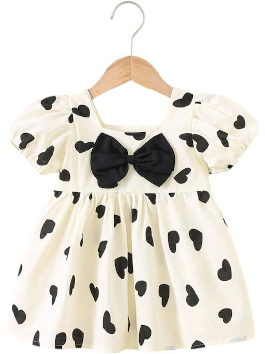 Girls Dress Short Sleeve Ecru Black