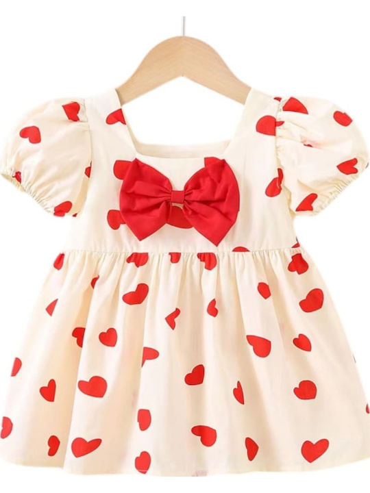 Girls Dress Short Sleeve Ecru/Red