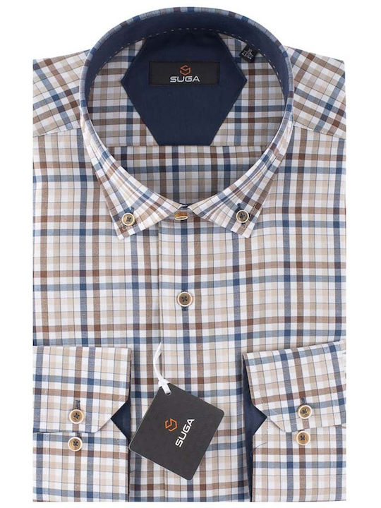 Long Sleeve Shirt Regular Fit Checked Brown