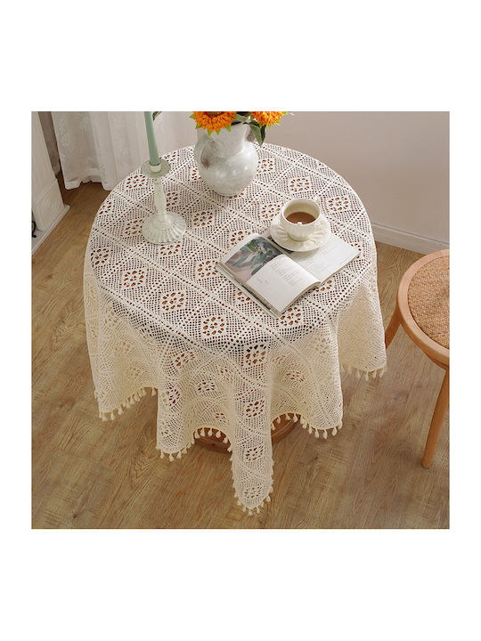 FRIPIA Față De Masă Din Bumbac Cu Dantelă Albă 180x180cm