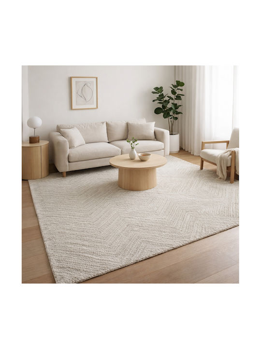 Shaggy Geometric Covor Living Rectangular Crem Gri 110x300cm