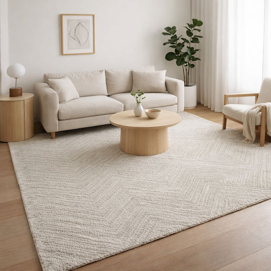 Shaggy Geometric Χαλί Ορθογώνιο Cream Grey 110x300cm