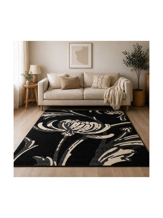 Frieze Floral Rug Rectangular Black Cream 120x170cm