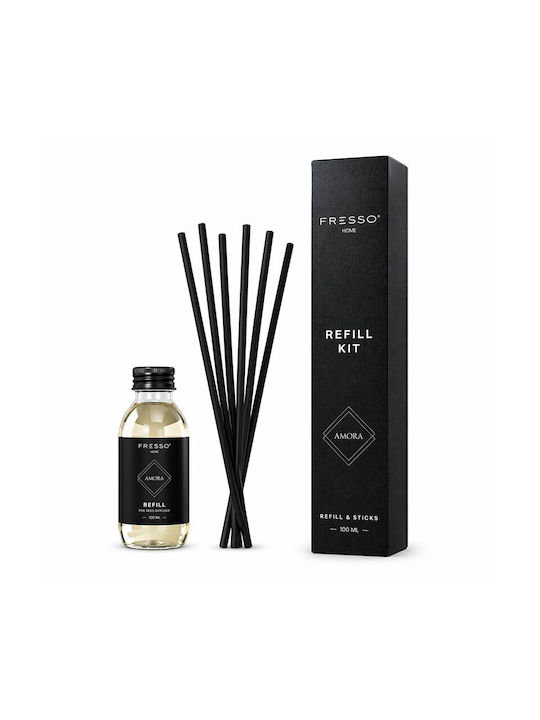 Fresso Amora Perfume Refill Kit 100 Ml Premium Home Fragrance 6 Black Fiberglass Sticks Reed Disseminator 1 Piece 390051/fre Fresso 5905979390051