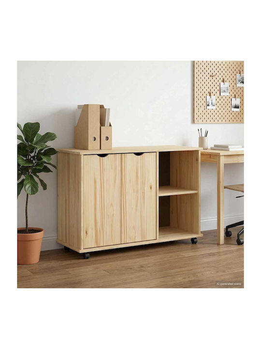 Sertar De Birou Din Lemn Masiv Cu Roți Maro 100x39x65.5cm