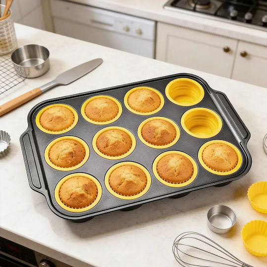 Μεταλλική Φόρμα Muffins 12 Θήκες Σιλικόνης