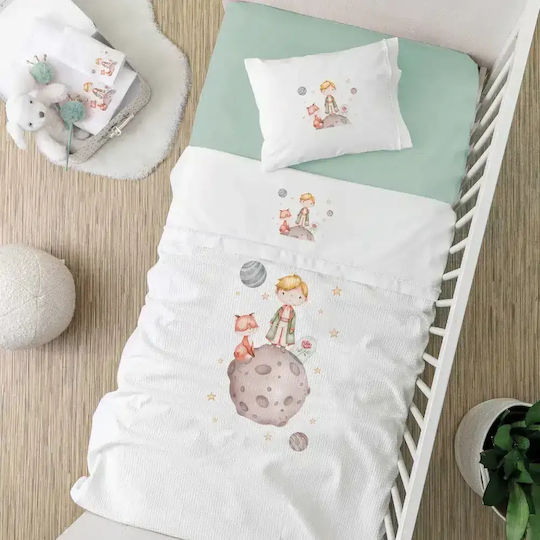 Borea Κουβέρτα Κούνιας Little Prince Πικέ Λευκή 110x140εκ.