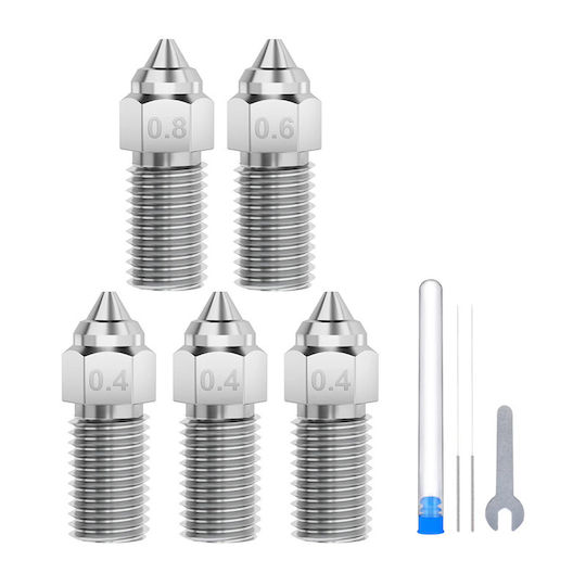 Σετ Ακροφυσίων Σκληρυμένο Χάλυβα Elegoo Neptune 4 4 Pro 0,4 Mm X3 0,6 Mm X1 0,8 Mm X1