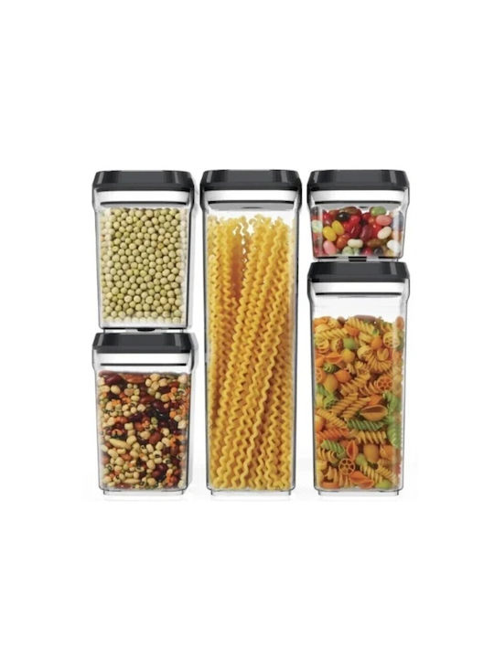 Set of 5 Pieces Food Jars for Sugar Coffee Tea with Plastic Lid Brown 1200ml