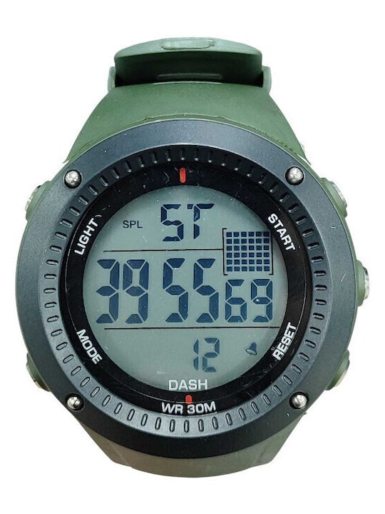 Digital Men's Watch 43mm Battery with Green Rubber Strap