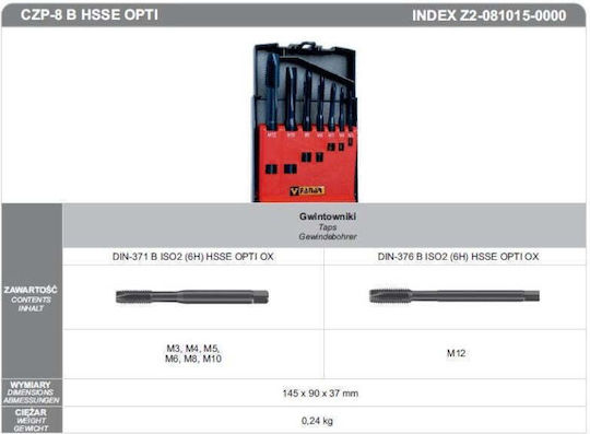 Taps Set M3-m12 Din-371b/din-376b 6h Hsse Czp-8 Opti
