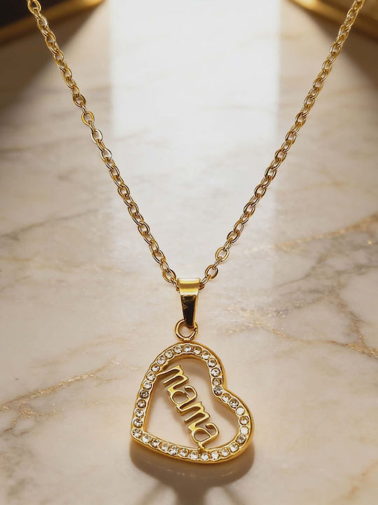 Mama Heart Pendant Necklace With Crystals – Gold