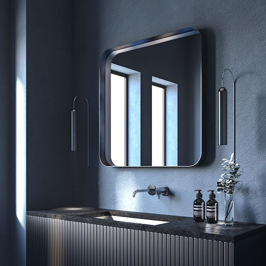 Iron Curved Τετράγωνος Καθρέπτης Μπάνιου Led Αφής από Ανοξείδωτο Ατσάλι 80x80cm Ασημί