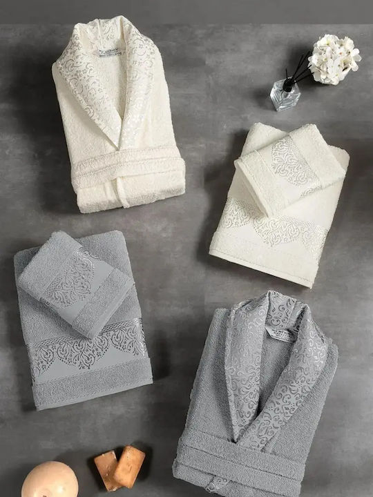 SteweHome Bademäntel Set 10 Stück Design Frauen & Männer Weiß Grau