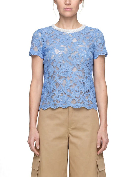 C. Manolo Damen Bluse Baumwolle Kurzärmelig Blau