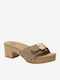 Pescura Suede Mules με Χοντρό Ψηλό Τακούνι σε Μπεζ Χρώμα