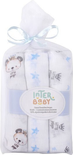 Interbaby Blue Swaddle Blankets 80x80cm 3 Pieces