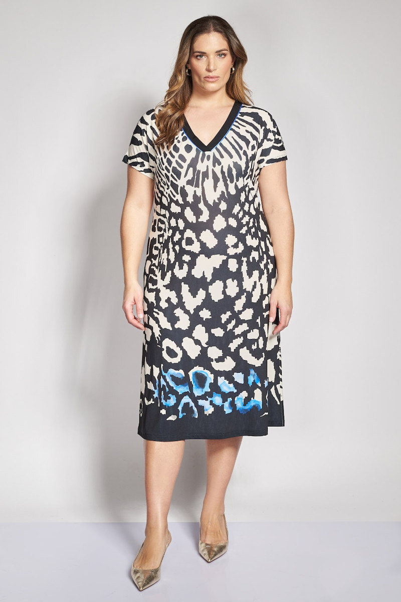 knee length dresses for ladies Dina GOTS Short Sleeve Midcalf Dress