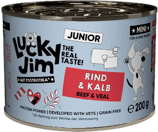 Lucky Jim Υγρή Τροφή για Κουτάβια με Βοδινό, Μοσχάρι, Σολομό και Καρότο 200gr