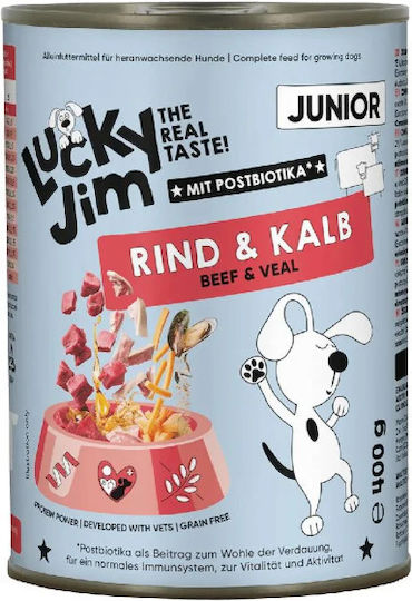 Lucky Jim Υγρή Τροφή για Κουτάβια με Βοδινό, Μοσχάρι, Σολομό, Κρέας, Πατσά, Συκώτι και Καρότο 6x400gr