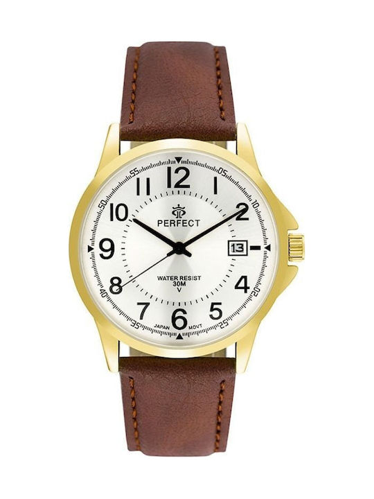 Perfect Men's Watch 38mm Battery with Brown Leather Strap