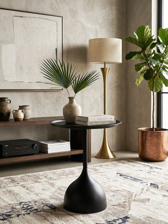 Round Side Table Cedar Metal Black W38xL38xH60cm
