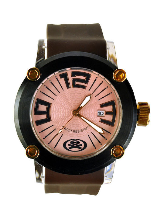Ex Moda Men's Battery Watch With Brown Rubber Strap