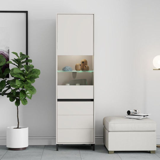Marron 1k Vs1 Επιδαπέδια Βιτρίνα από MDF με Τζάμι & Φωτισμό Cashmere-μαυρο Ματ 55x40x193cm 11015063