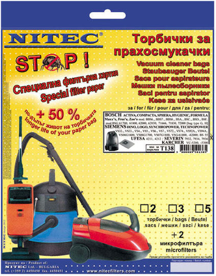 Nitec Торбички За Прахосмукачка 5 Броя Съвместими С Прахосмукачка Bosch