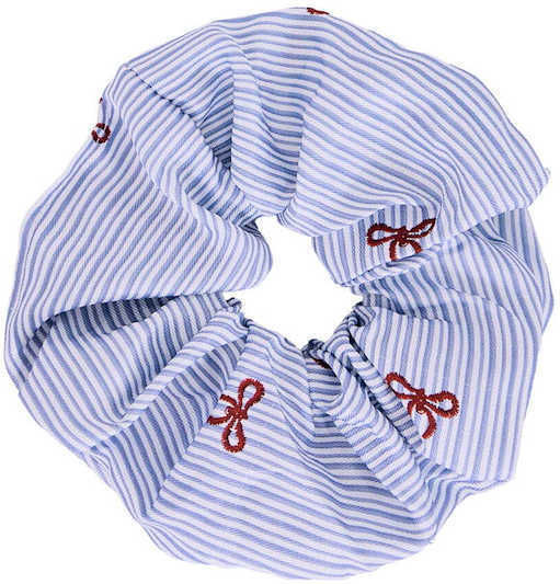 Celestino Women's Light Blue Striped Hair Scrunchie With Bows