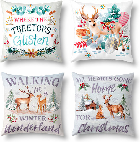 Set 4 Christmas Pillow Covers 50 X 50 Cm