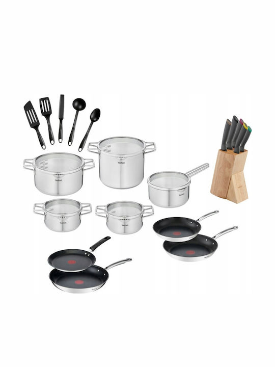 Tefal Σετ Μαγειρικά Σκεύη από Ανοξείδωτο Ατσάλι με Αντικολλητική Επίστρωση 25τμχ