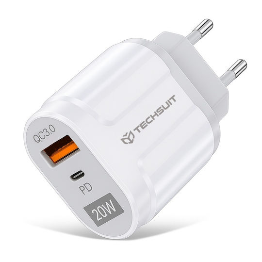 Techsuit Încărcător Fără Cablu GaN cu 3 Porturi USB-A și 2 Porturi USB-C 65W Power Delivery Alb (PentaXPower CHC1)