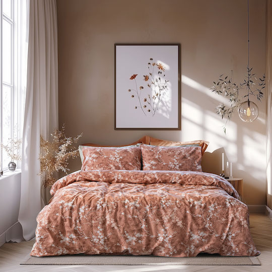 Lino Home Celestia Σετ Σεντόνια Υπέρδιπλα με Λάστιχο 170x200+32εκ. Terracota (4τμχ)