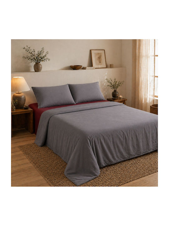 Oxford Home Σετ Σεντόνια Υπέρδιπλα 240x260εκ. Γκρι Μπορντό (4τμχ)