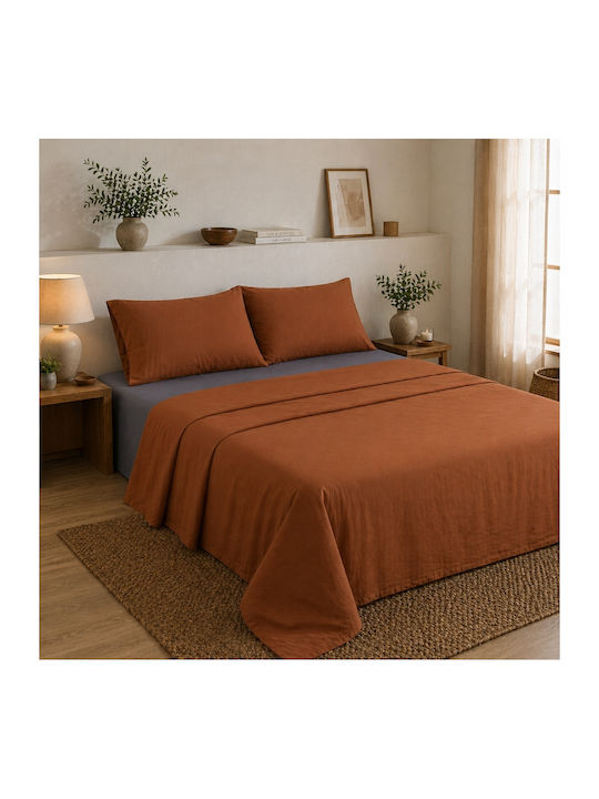 Oxford Home Set Bed Sheets Super-Double 240x260cm Terracotta Gray 4pcs