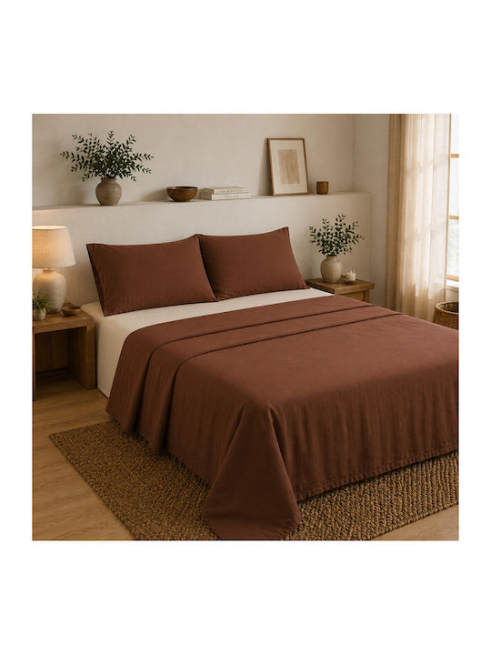 Oxford Home Σετ Σεντόνια Υπέρδιπλα 240x260εκ. Καφέ Εκρού (4τμχ)