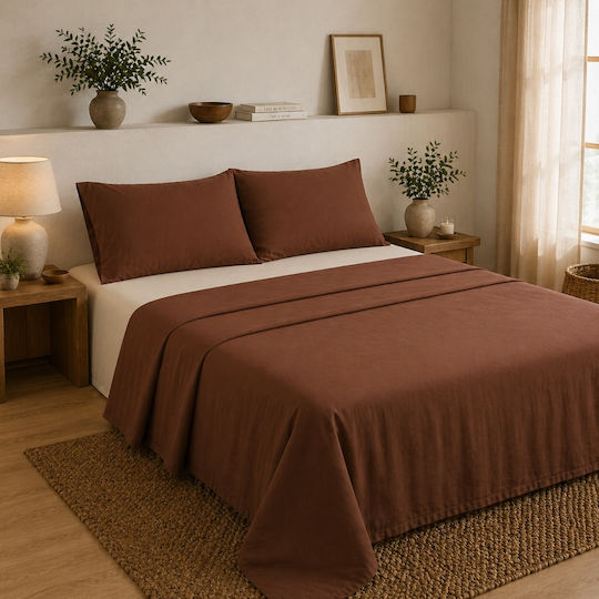 Oxford Home Σετ Υπέρδιπλο 4τμχ 240x260εκ. Καφέ Εκρού