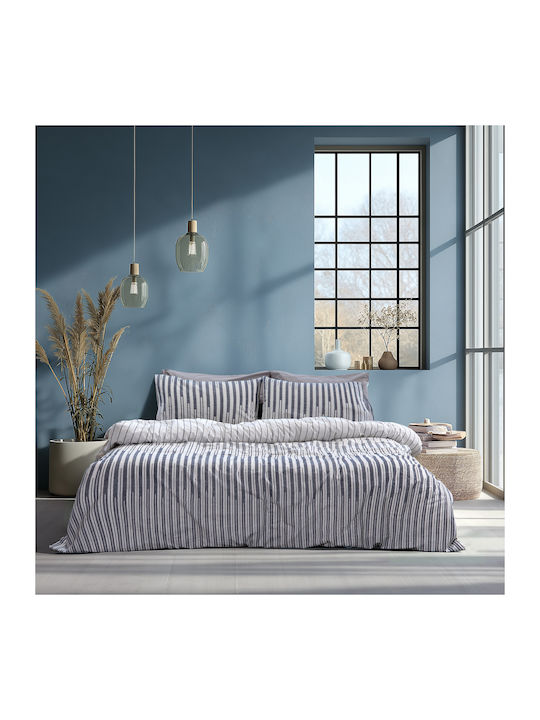 Lino Home Cotton Duvet Cover Set 230x250cm Double With 2 Pillowcases Elan Grey