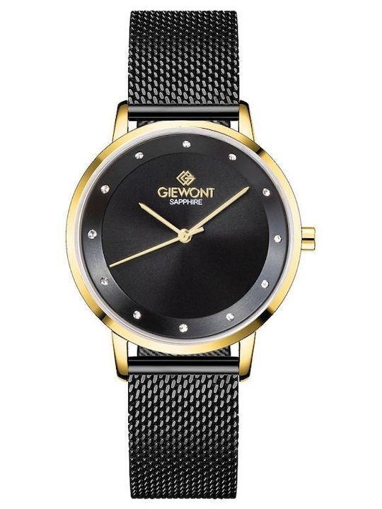 Giewont Womens Battery Watch With Black Metal Bracelet