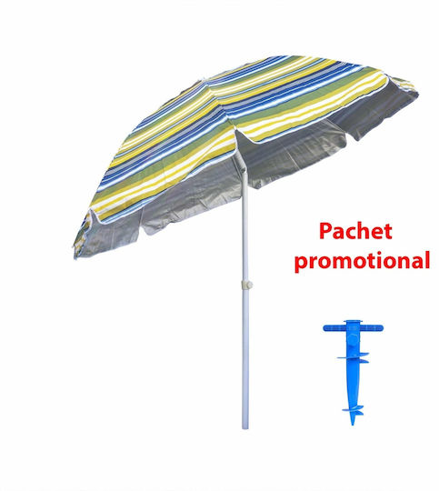 Umbrelă Pliabilă De Plajă Cu Diametru 2m Cu Protecție UV Albastră