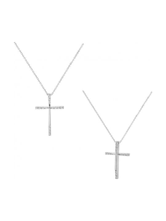Weiblicher Weißgold Kreuz 9K mit Kette