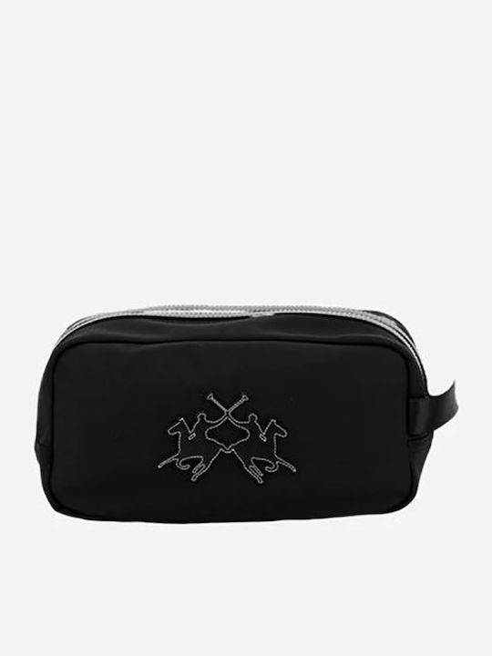 La Martina Kulturbeutel Travel Case Fine Wave Matt Schwarz