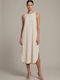 Summer Midi Dress with Tearing Beige