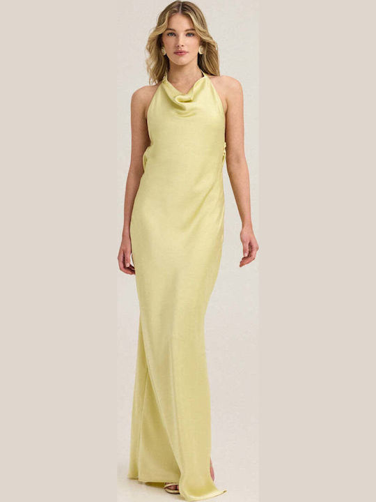 Enzzo Sommer Maxi Abendkleid Satin Gelb