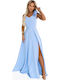 Summer Maxi Evening Dress with Slit Sky Blue