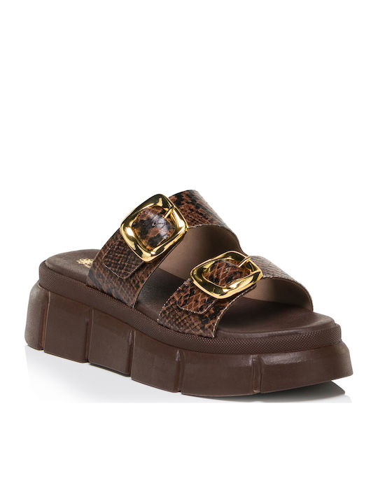 Sandale Casual Damă Flatforme Maro Din Piele
