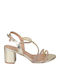 Damen Sandalen mit Strass Gold Leder