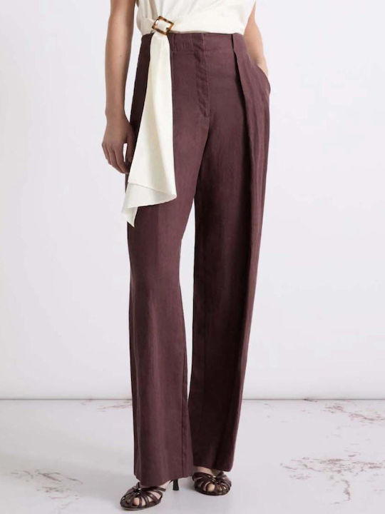 Marella Women's Linen Trousers Brown