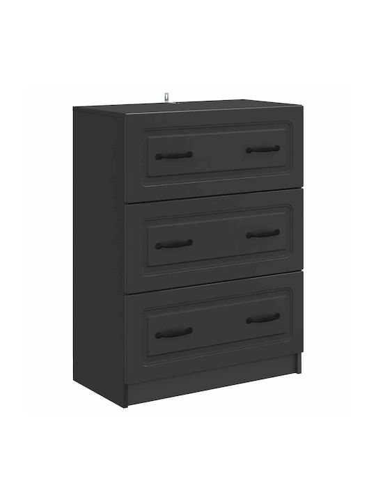 Comodă Dormitor Din Lemn Cu 2 Sertare Neagră 66x34.5x87cm